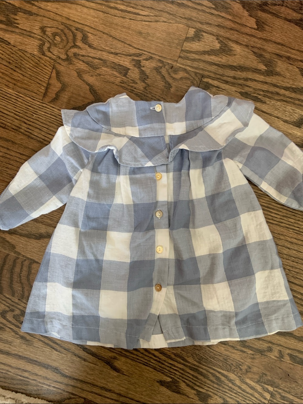 Tartine et Chocolat Light Blue and White Gingham Ruffle Collar Top - Picture 6 of 8